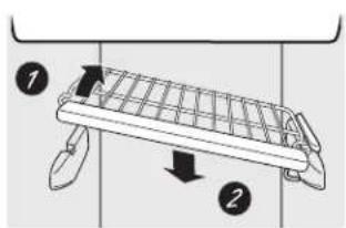 Diagram showing two labeled components of a mechanical device with arrows indicating direction or movement.