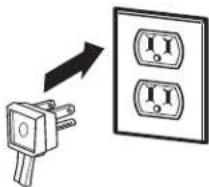 Diagram showing a plug inserted into an electrical socket with two outlets, indicating a power transfer or discharging process.