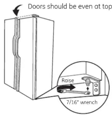 Doors should be even at top Raise 7/16" wrench