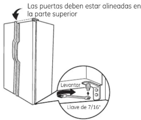 Las puertas deben estar alineadas en la parte superior Levantar Llave de 7/16"
