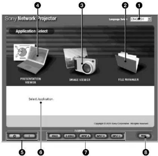 SONY VPLFE110U - Names and functions of the Application Select window - 1