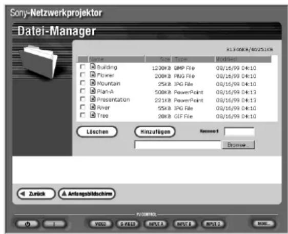 SONY VPLFE110U - Hinzufügen von Dateien zum Projektor mit dem Datei-Manager - 1