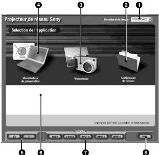 SONY VPLFE110U - Noms et fonctions de la fenêtre Sélection de l'application - 1
