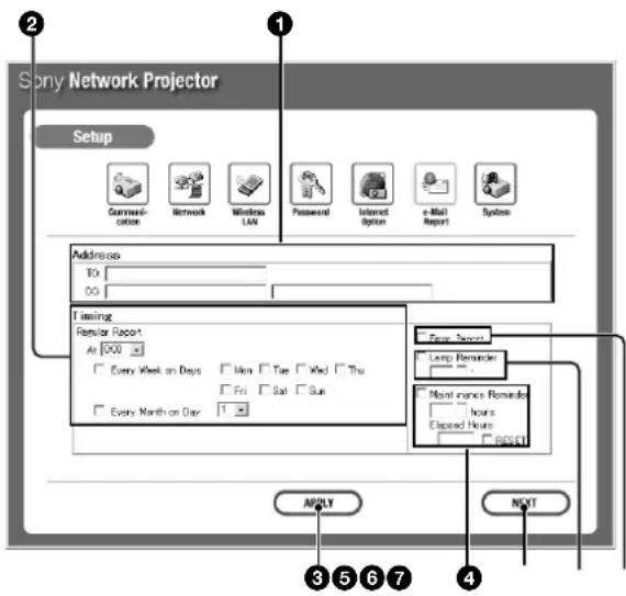 SONY VPLFE110U - Impostazione della funzione Rapporto e-mail - 1