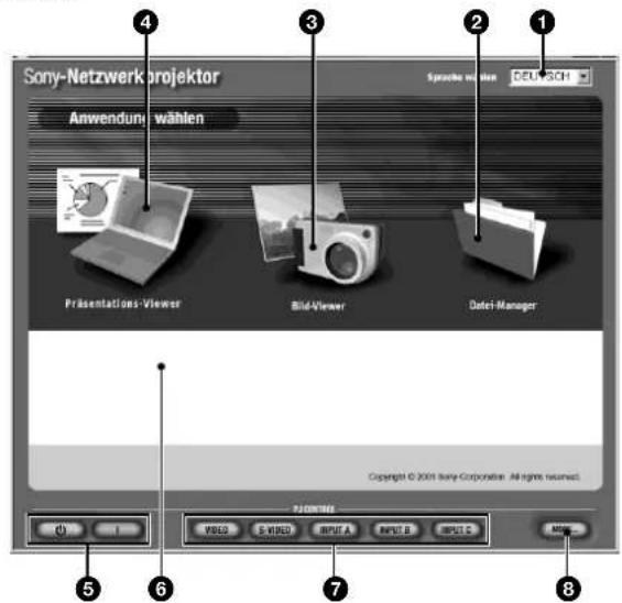 SONY VPLFE110U - Bezeichnungen und Funktionen im Fenster "Anwendung wahlen" - 1