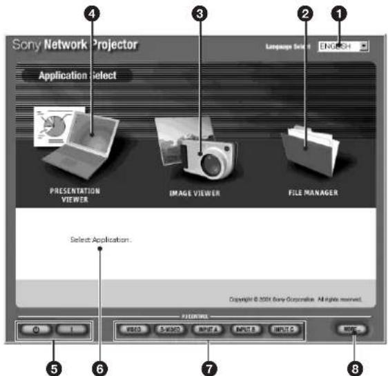 SONY VPLFE110U - Application Select(应用选择)视窗的名称和功能 - 1