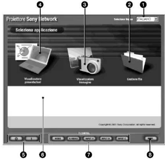 SONY VPLFE110U - Nomi e funzioni della finestra Seleziona applicazione - 1