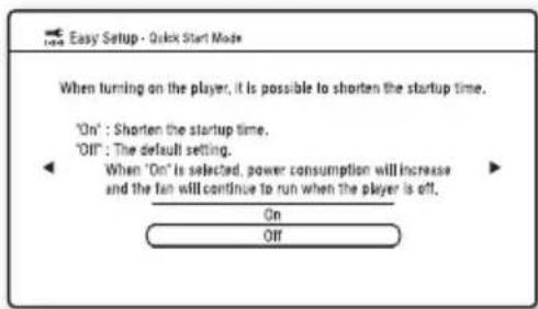 SONY BDPCX960 - Set "Quick Start Mode" to "On" or "Off," and press - 1