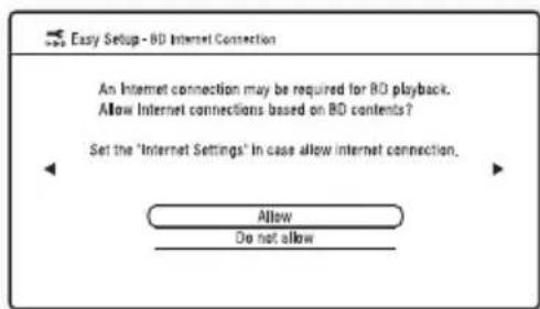 SONY BDPCX960 - Select "Allow" to allow Internet connection from BD contents, and press - 1