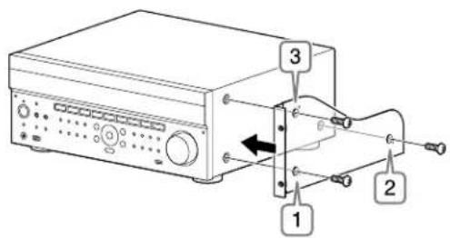 SONY STRZA2000ES - Monte el soporte en elazo derecho del receptor en elorden de losnumerosde pasos impresos en el soporte usingo los tornillos retirados en el paso 2. - 1