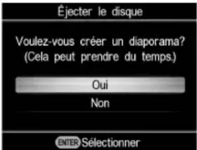 Éjecter le disque Voulez-vous créer un diaporama? (Cela peut prendre du temps.) Oui Non ENTER Sélectionner