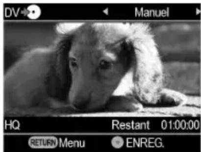 DV→ Manuel HQ Restant 01:00:00 RETURN Menu ENREG.
