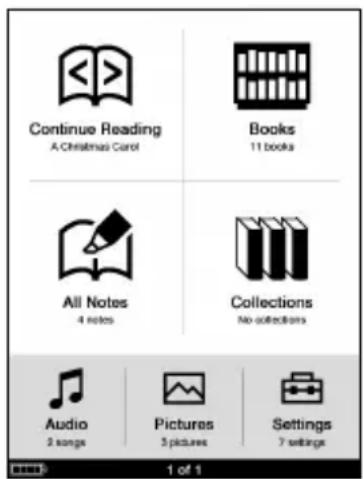 SONY Reader PRS700 - A propos du menu d'accueil - 1