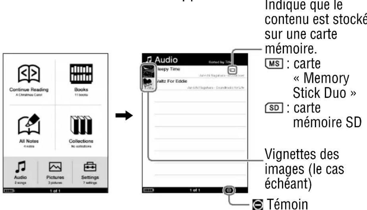 SONY Reader PRS700 - Dans le menu d'accueil, tapez sur (Audio). - 1