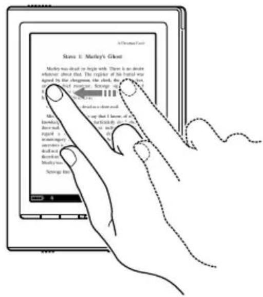 SONY Reader PRS700 - On the Book page, drag on the page or press the < / (Page Turn) button. - 2