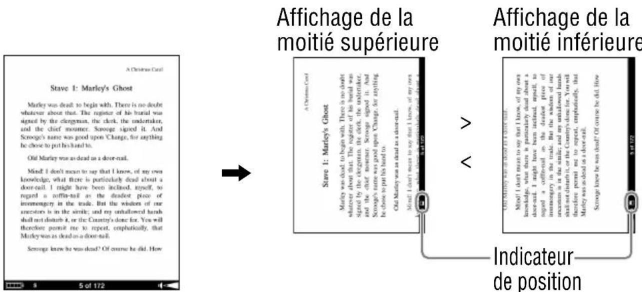 SONY Reader PRS700 - A propos de la division de l'écran lorsqu'orientation de l'écran est horizontal - 1