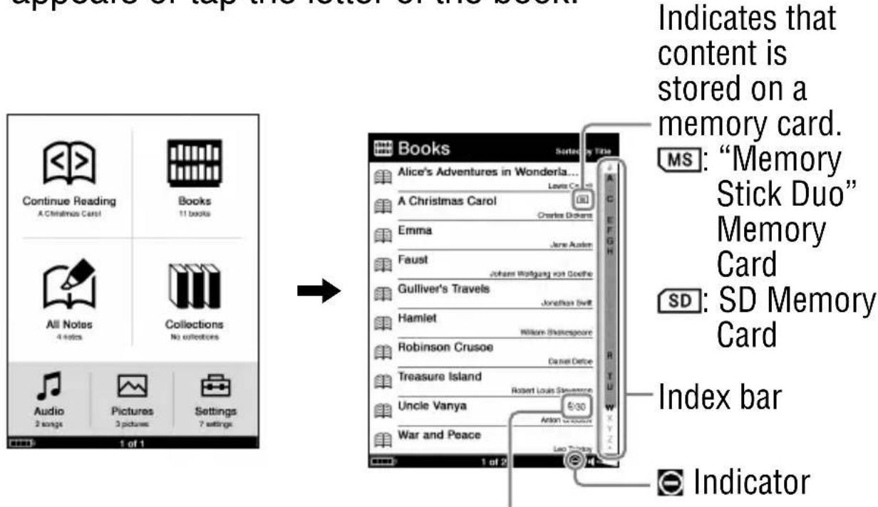 SONY Reader PRS700 - In the Home menu, tap Books). - 1