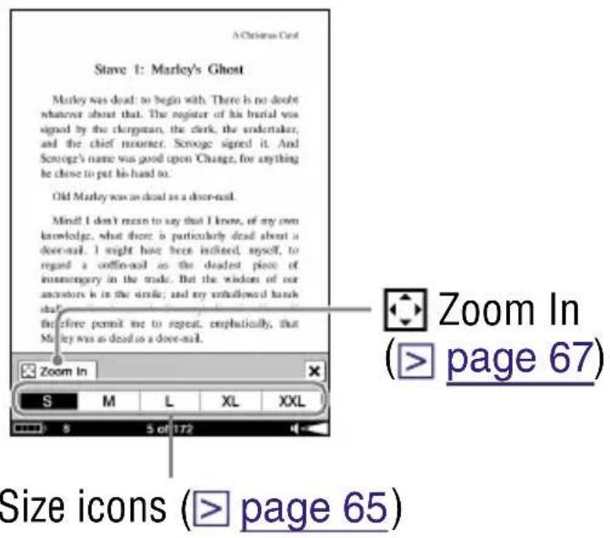 SONY Reader PRS700 - In the Book page, press the (Size) button. - 1