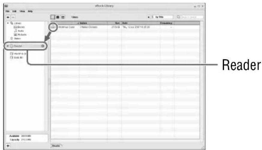 SONY Reader PRS700 - Drag the content from the list to "Reader" in the Source view. - 1