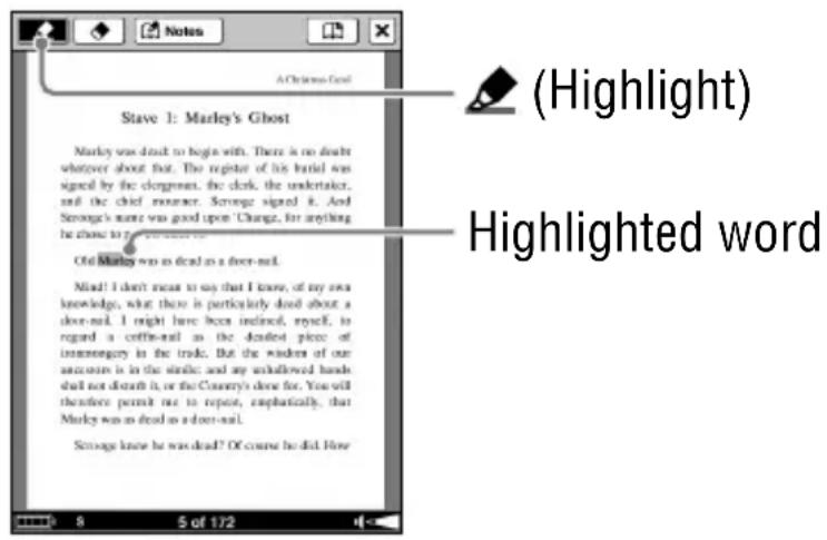SONY Reader PRS700 - Drag across the word on the Book page. - 1