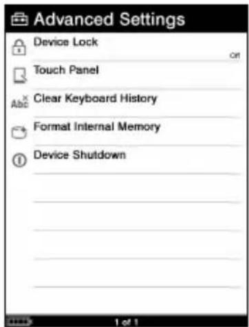 SONY Reader PRS700 - Advanced Settings menu - 1