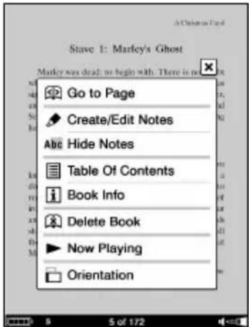 SONY Reader PRS700 - Option menu of the Book page - 1