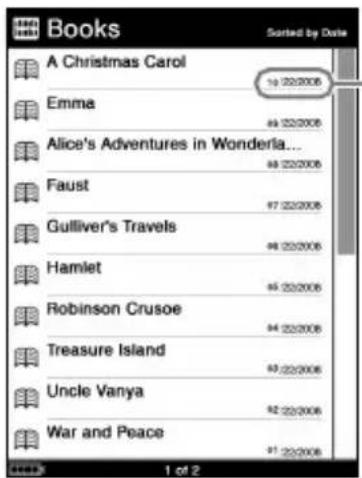 SONY Reader PRS700 - Sorting a list - 2