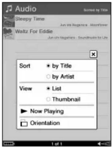 SONY Reader PRS700 - Option menu of the Audio list - 1