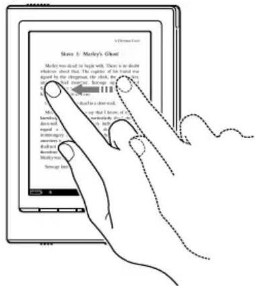 SONY Reader PRS700 - Une fois sur la page du livre, faites glisser la page ou appuyez sur la touche <@ (utilisée pour tourner les pages). - 2