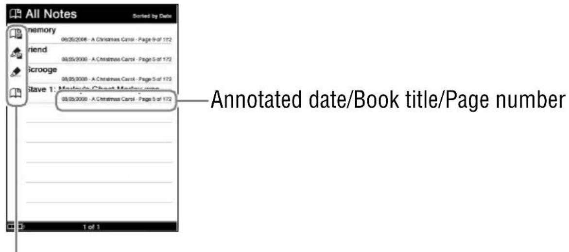 SONY Reader PRS700 - In the Home menu, tap All Notes). - 1