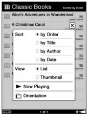 SONY Reader PRS700 - Option menu of a collection - 1