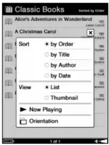 SONY Reader PRS700 - Menu d'options d'une collection - 1
