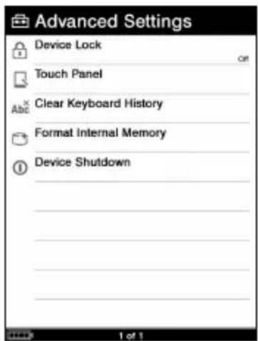 SONY Reader PRS700 - Menu Advanced Settings - 1