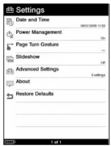 SONY Reader PRS700 - In the Home menu, tap (Settings). - 2