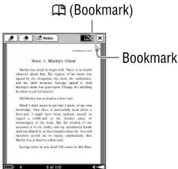 SONY Reader PRS700 - To create a bookmark using the tool bar - 1