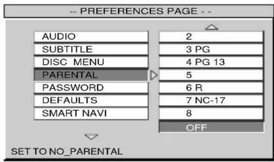 SONY MV900SDS - Selecting the desired parental setting — PARENTAL - 1