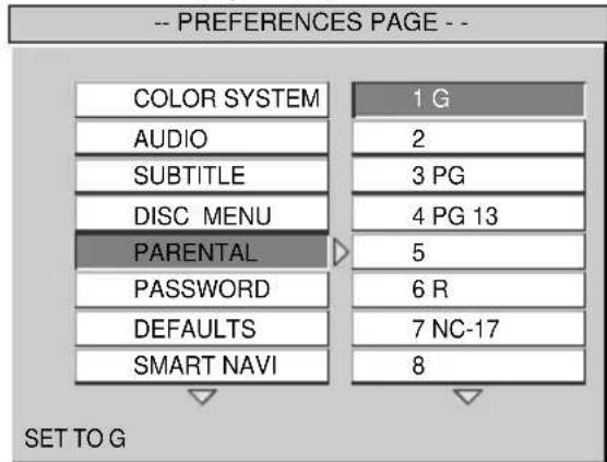 SONY MV101 - Selezione dell'impostazione di protezione desiderata — PARENTAL - 1