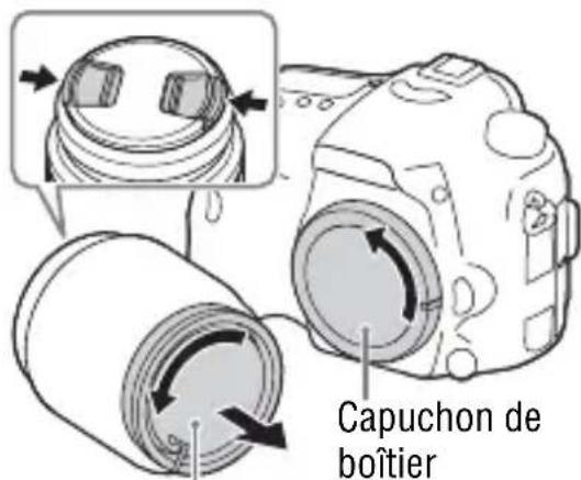 SONY Alpha ILCA77M2Q - Retirez le capuchon de boîtier de l'appareil et le capuchon d'objet arrêté de l'arrière de l'objet. - 1