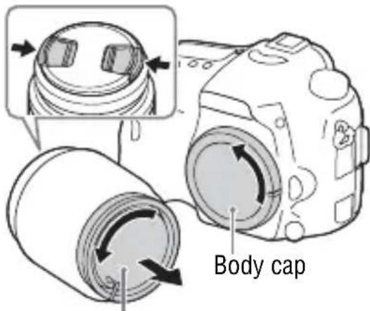 SONY Alpha ILCA77M2Q - Remove the body cap from the camera and the rear lens cap from the rear of the lens. - 1