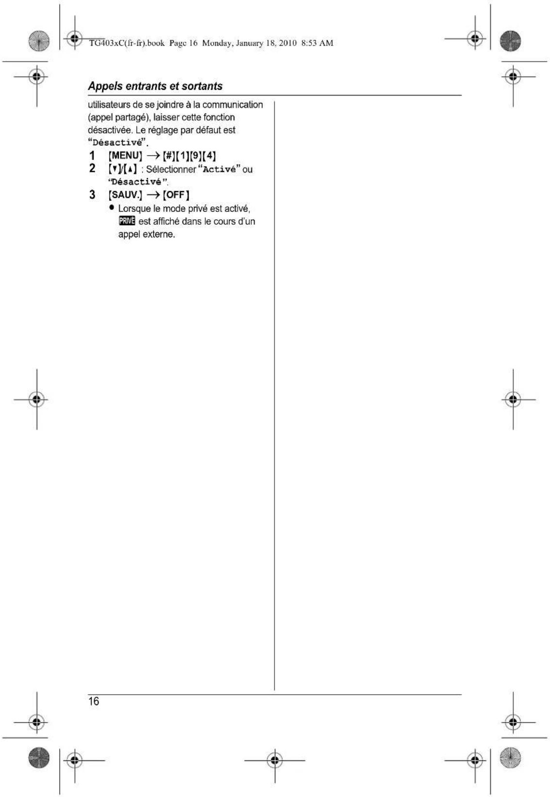 PANASONIC KXTG4032 - Mode privé - 9