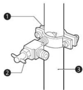 Technical diagram of a mechanical clamp or connector with numbered parts labeled 1, 2, and 3.