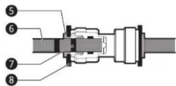 Technical diagram of a mechanical assembly with numbered components labeled 5 through 8