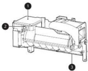 Technical diagram of a mechanical device with numbered components labeled 1, 2, and 3.