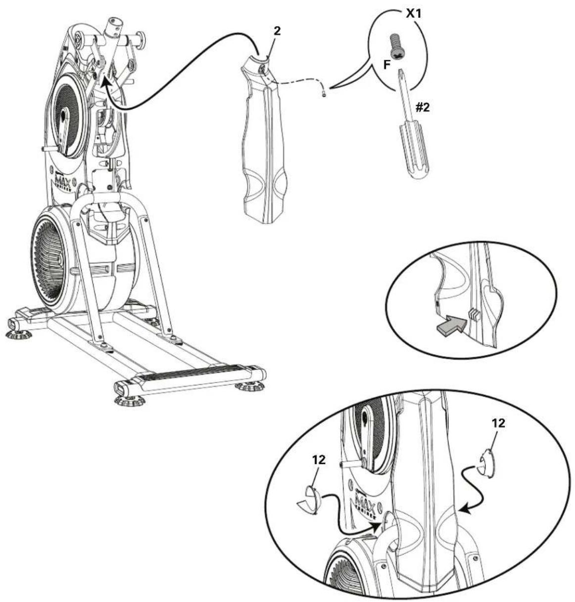 BOWFLEX Max Trainer M8i - Fixez le capot/l'épaulement arrière et les embouts à l'ensemble cadre - 1