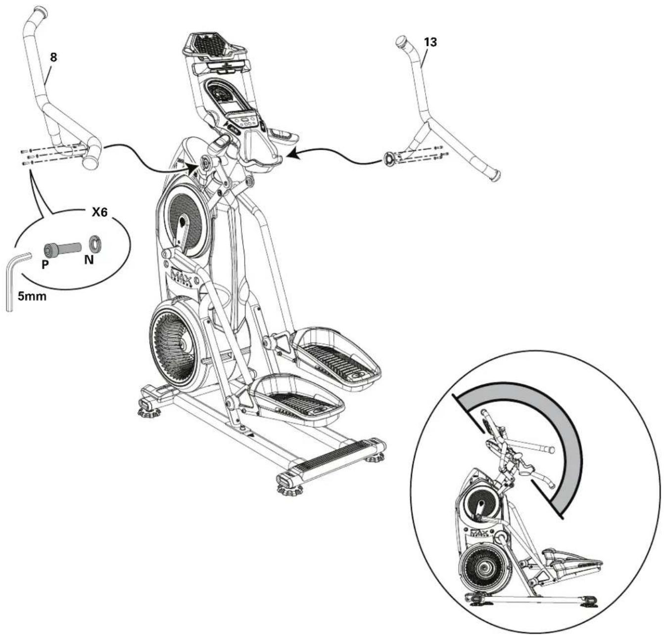 BOWFLEX Max Trainer M8i - Fixez le guidon supérieur à l'ensemble cadre - 2