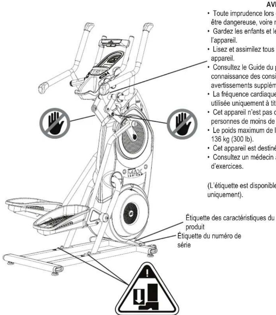 BOWFLEX Max Trainer M6i - Étiquettes d'avertissement et numéro de série - 1
