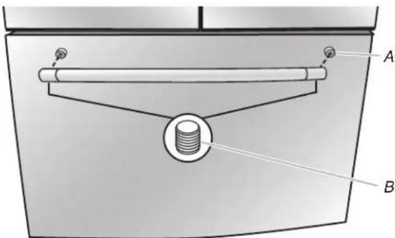 Technical diagram showing a mechanical assembly with labeled parts A and B, including a cylindrical component and a rod.