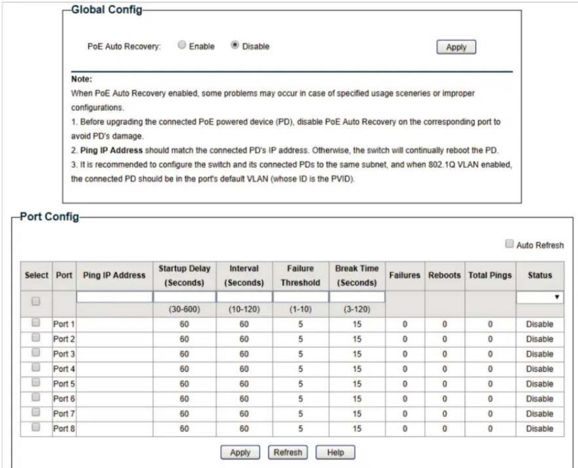 TP-LINK TLSG116E - Configuration de la récapération automatique PoE - 1