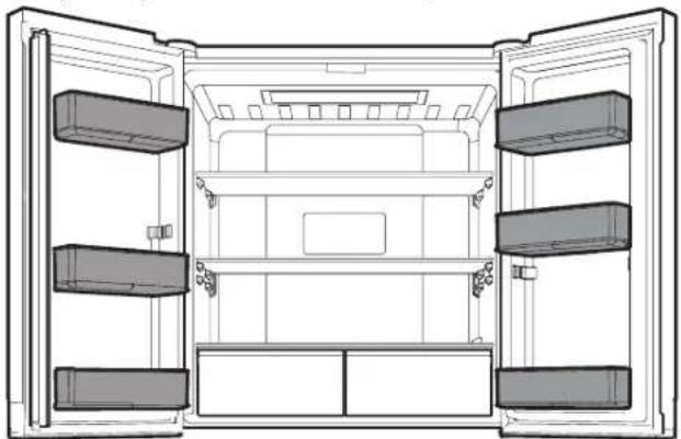 WHIRLPOOL WQ9 B2L CH - Compartimentele de pe uşa frigiderului - 1