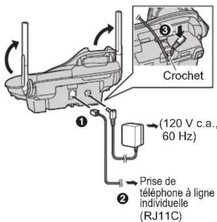 PANASONIC KXTG5632 - Branchement de l'adaptateur secteur et du cordon de ligne téléphonique - 1